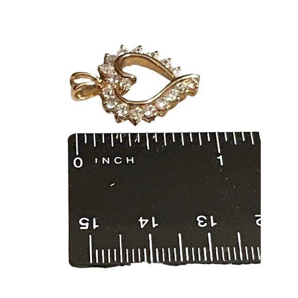 Sterling Silver 925 Cubic Zirconia‎ Gold Tone Overlay Open Heart Pendant Charm - Picture 6 of 7